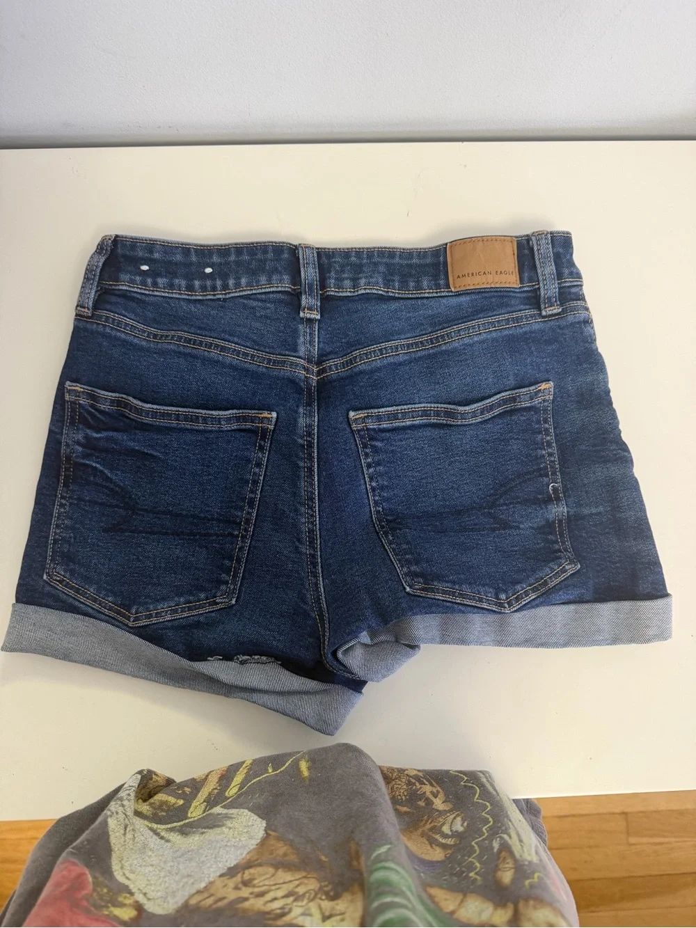 American Eagle Outfitters Dark Blue Rolled-Hem Denim Shorts